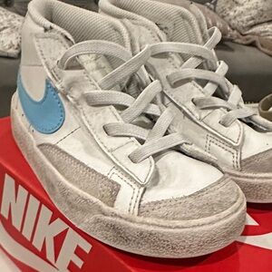 Nike Kids White and Light Blue High-Top Sneakers